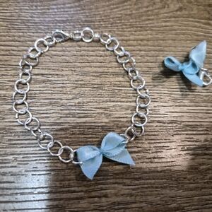 Handmade Silver Tone Bracelet w/ Sweet Tiffany Blue Inspired Bow One of a Kind!!